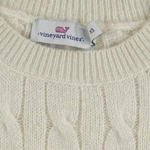 Vineyard Vines Sweater Women's Size XS Ivory Cable Knit Metallic Crew Neck - Picture 5 of 8